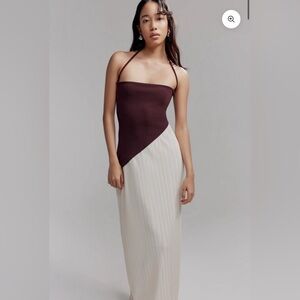 NWT Aaizel PLEAT CONTRAST DRESS BROWN/IVORY size 2 US